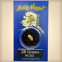 Bobby Nugget Alaska gold nugget packaging with blue background and gold nugget inside.