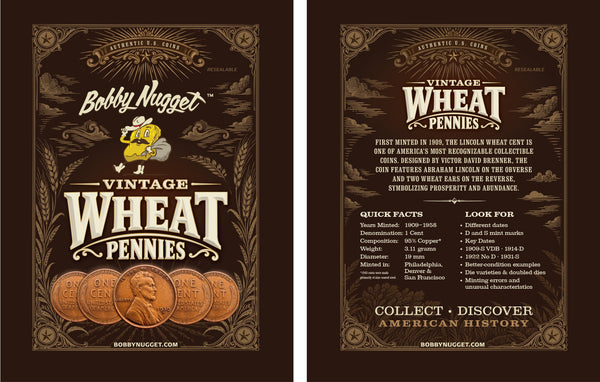 Roll of 50 Lincoln Wheat Pennies | 1909–1958 U.S. Wheat Cents Bobby Nugget Gold