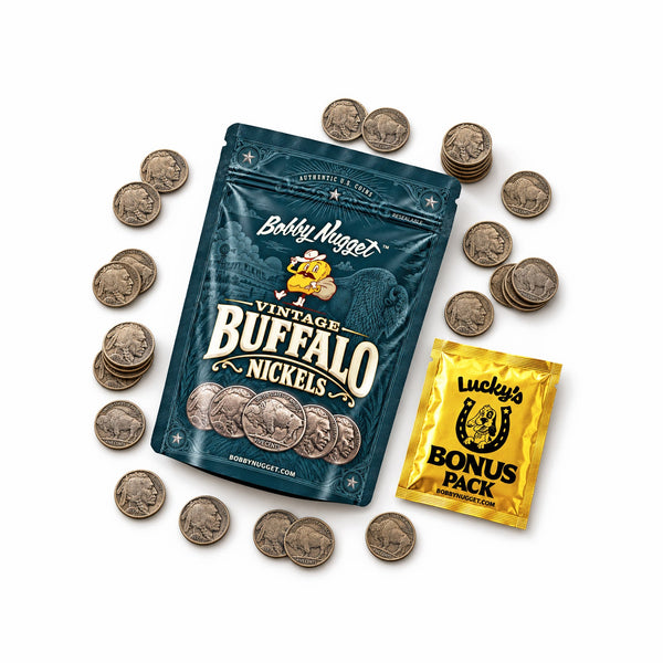 Buffalo Nickels Collection | Indian Head Nickel | Set of 25 | + Free Lucky Bonus Bag Bobby Nugget Gold
