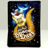 Product packaging with a gold cowboy figure, space-themed design, and 'Bobby Nugget Space Dust' text.