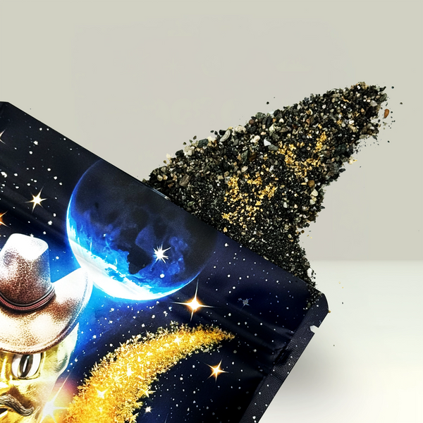 Gold paydirt with space-themed design featuring gold paydirt stars and a moon.
